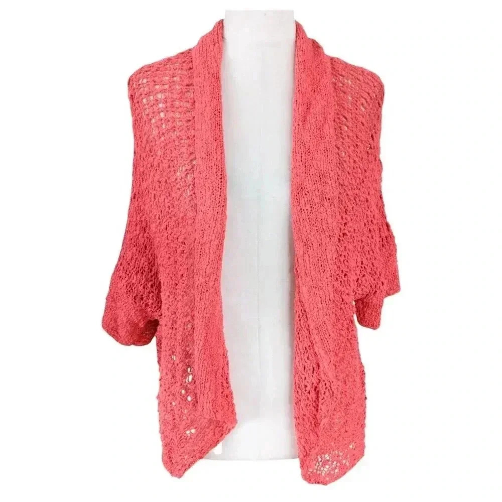 NOMADIC TRADERS Coral Crochet Cardigan One Size Open Front Summer Topper Sweater